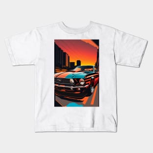 Mustang In The City Streets During Sunset - Artwork Kids T-Shirt